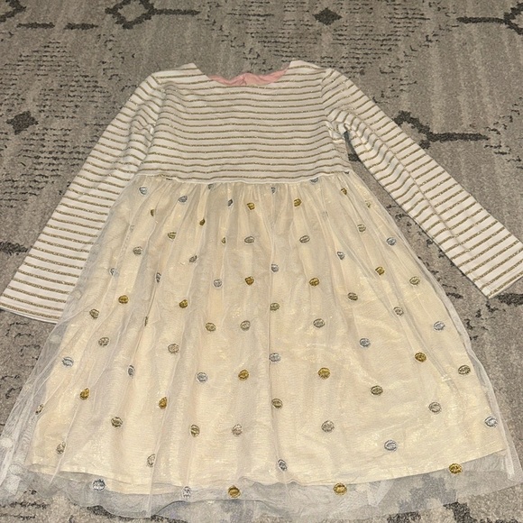 Mini Boden Striped Polka Dot Gold Silver Dress size 9-10Y - Picture 1 of 5
